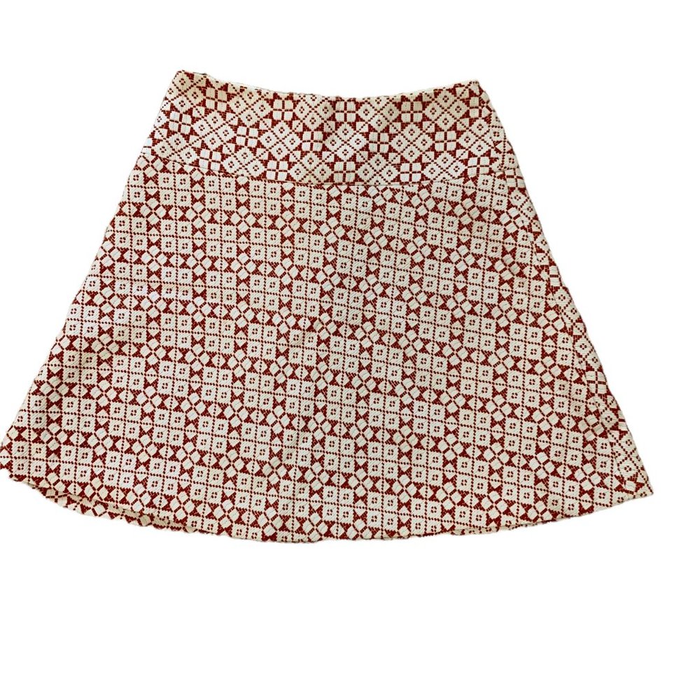 Tory Burch Mini Skirt Red & White Geometric Pattern (6) EUC